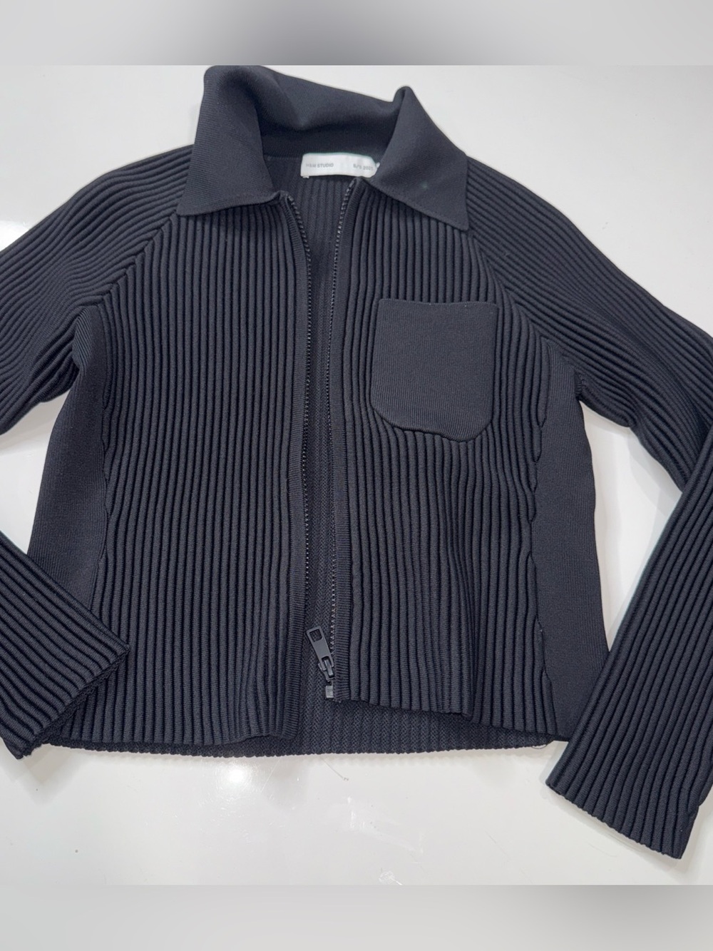 H&M STUDIO Thick Rib Collared Neck Top Full Zip Size S A040626